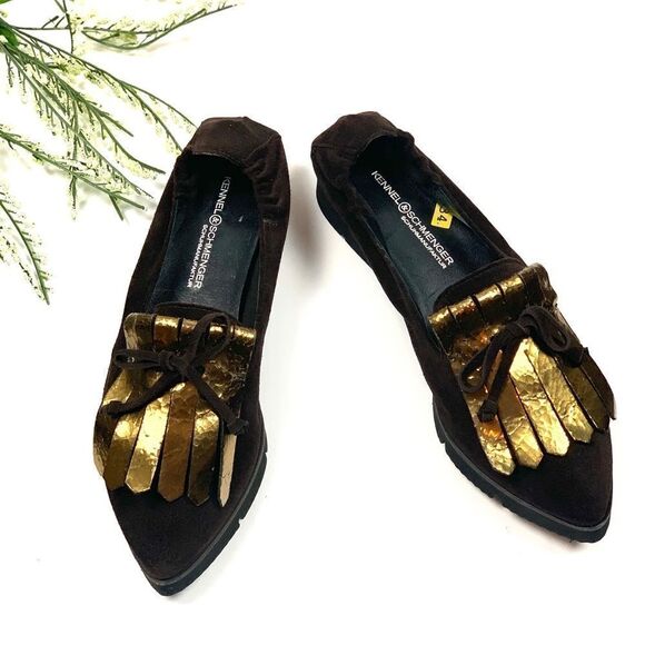 NWT Kennel & Schmenger Brown Suede Fringe Pointy Toe Flats - Picture 3 of 10